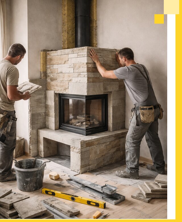 Угловые камины под ключ проект, монтаж и отделка в Черняховске