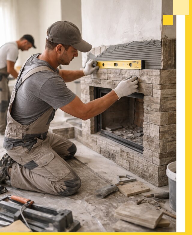 Облицовка каминов в Черняховске, монтаж и отделка натуральным камнем