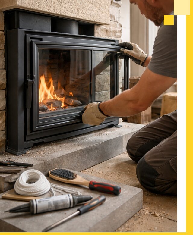 Производство, монтаж и доставка каминов со стеклом в Черняховске