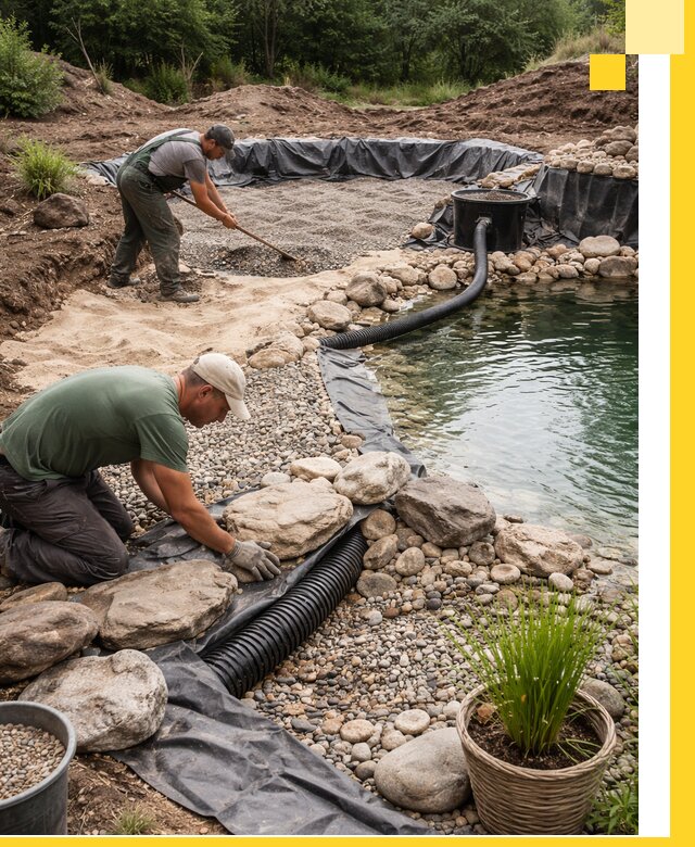 Строительство природных бассейнов и озер в Черняховске под ключ