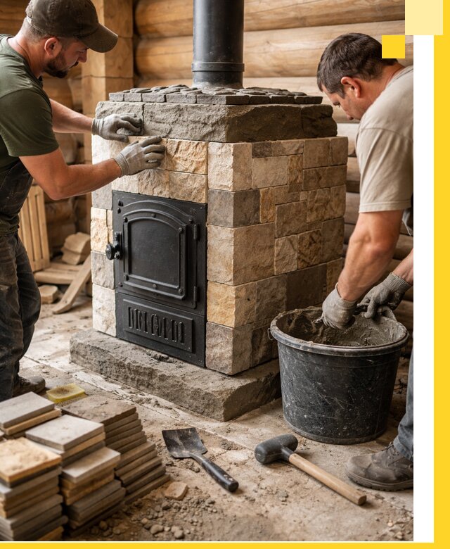 Облицовка банной печи под ключ в Черняховске: камень и плитка