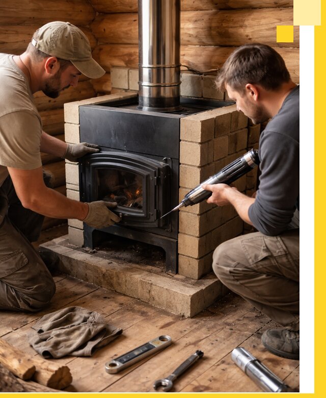 Монтаж и установка печи в бане под ключ с гарантией в Черняховске