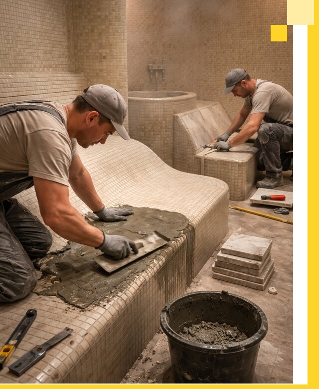 Лежаки для хамама под ключ в Черняховске, проект и монтаж